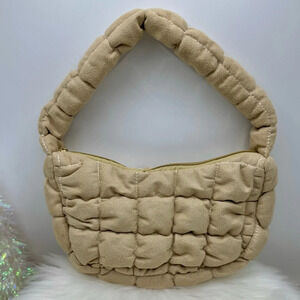 Cloud Feel Puffer Quilted Soft Fabric Material Hand Bag in tan